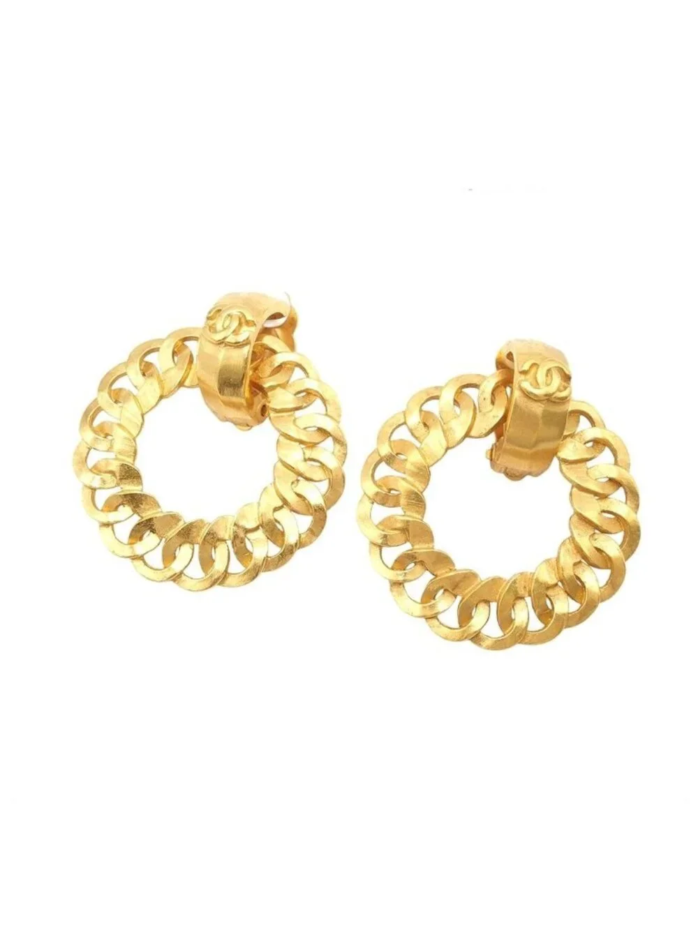 Chanel Earrings Round CC Logo Gold Metal